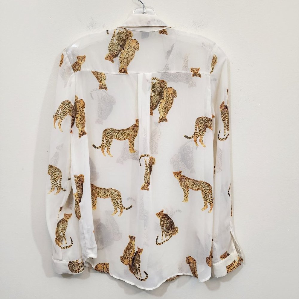 Forever 21 sheer cheetah cat print throughout long sleeve button front size S - Picture 3 of 8